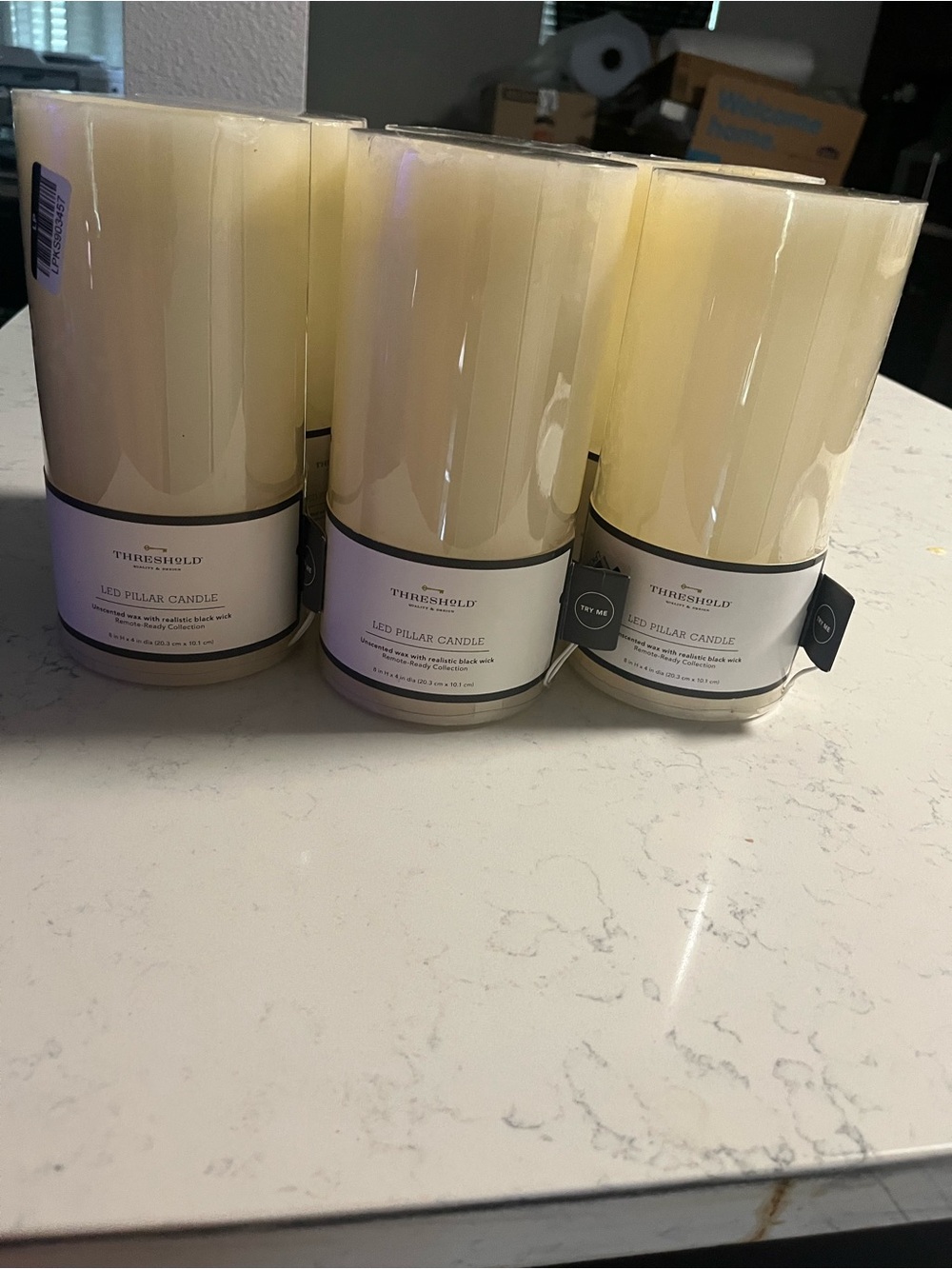 Set of 6 Threshold LED Pillar Candles 8”x4” Cream Real Wax Flameless New